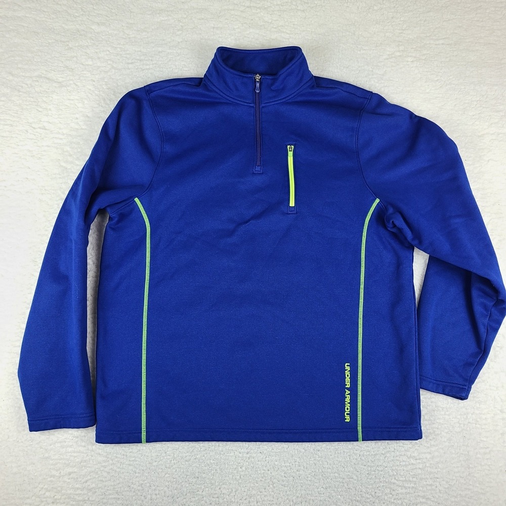Under Armour Sweater Mens XL Blue Loose Coldgear Fleece Performance Tech Golf